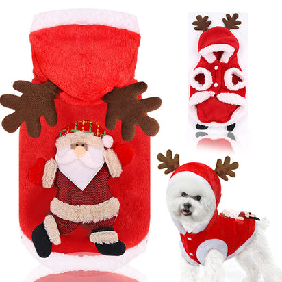 Holiday Reindeer Dog Hoodie - Plush Christmas Costume for Pets
